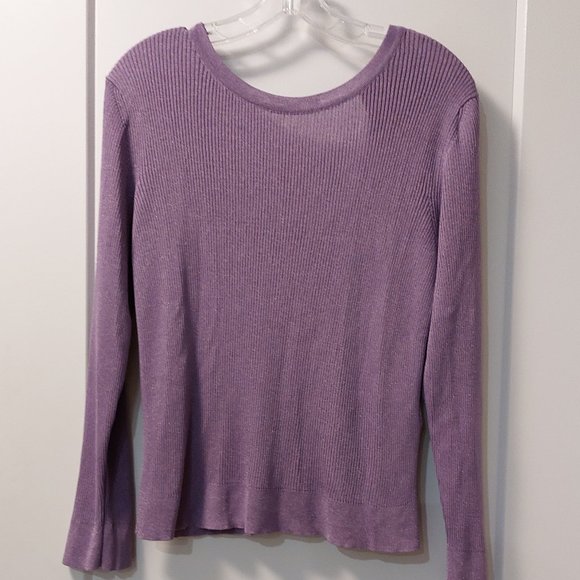 MASSIMO DUTTI Long Sleeve Knit Ribbon Tie Back Sweater - Purple - Size Large - Picture 8 of 8